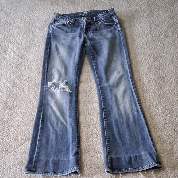 7 For All Mankind Flare Jeans in Classic Blue - Picture 1 of 7